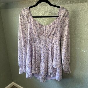 purple Floral Long Sleeve Romper
